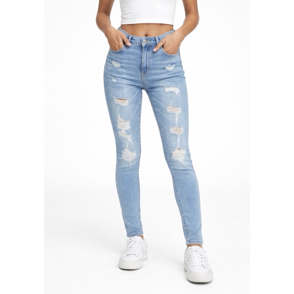 Aero High Rise Curvy Skinny Denim Jeans Women's Size‎ 4 Distressed 28 Inseam